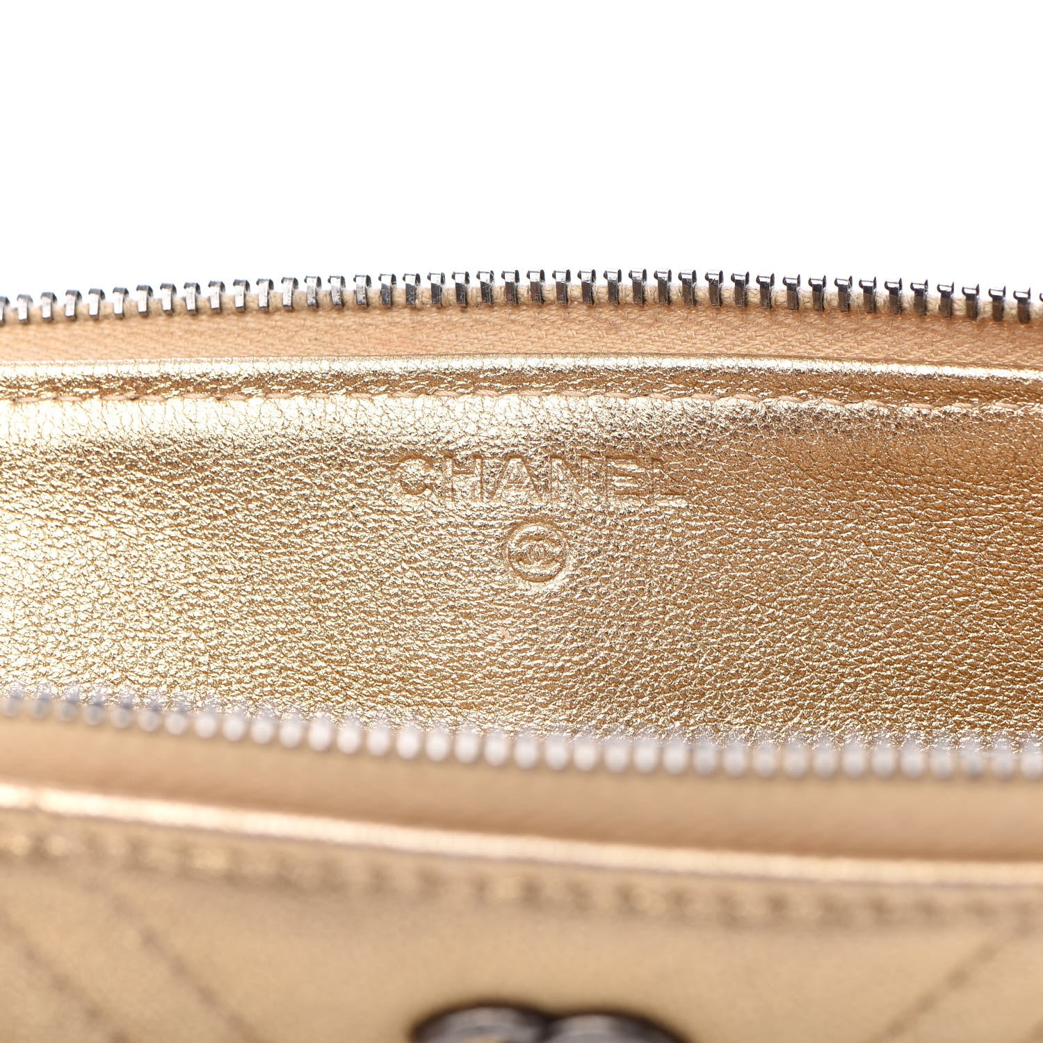 Chanel Metallic Calfskin Chevron Quilted Medium Cosmetic Case Light Gold 8 of 11