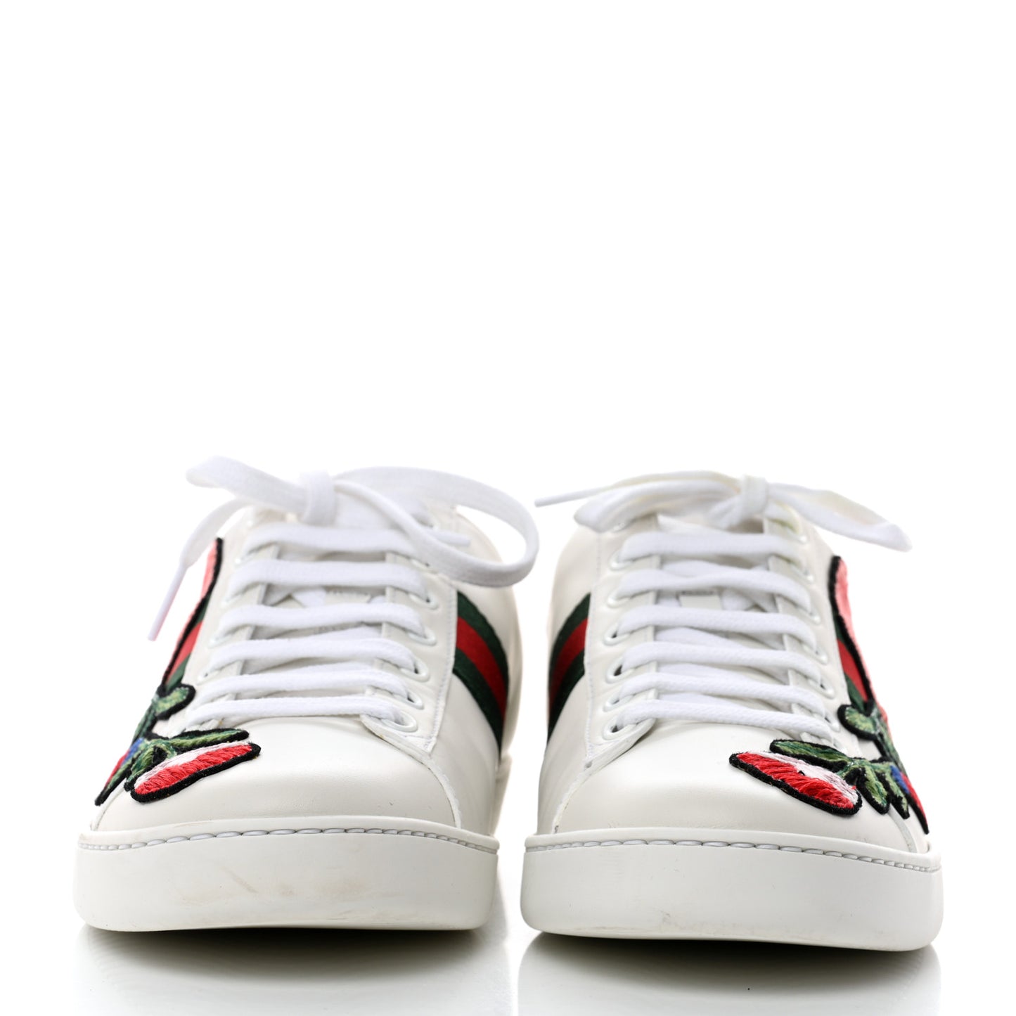 Calfskin Web Floral Embroidered Ace Sneakers 39.5 White