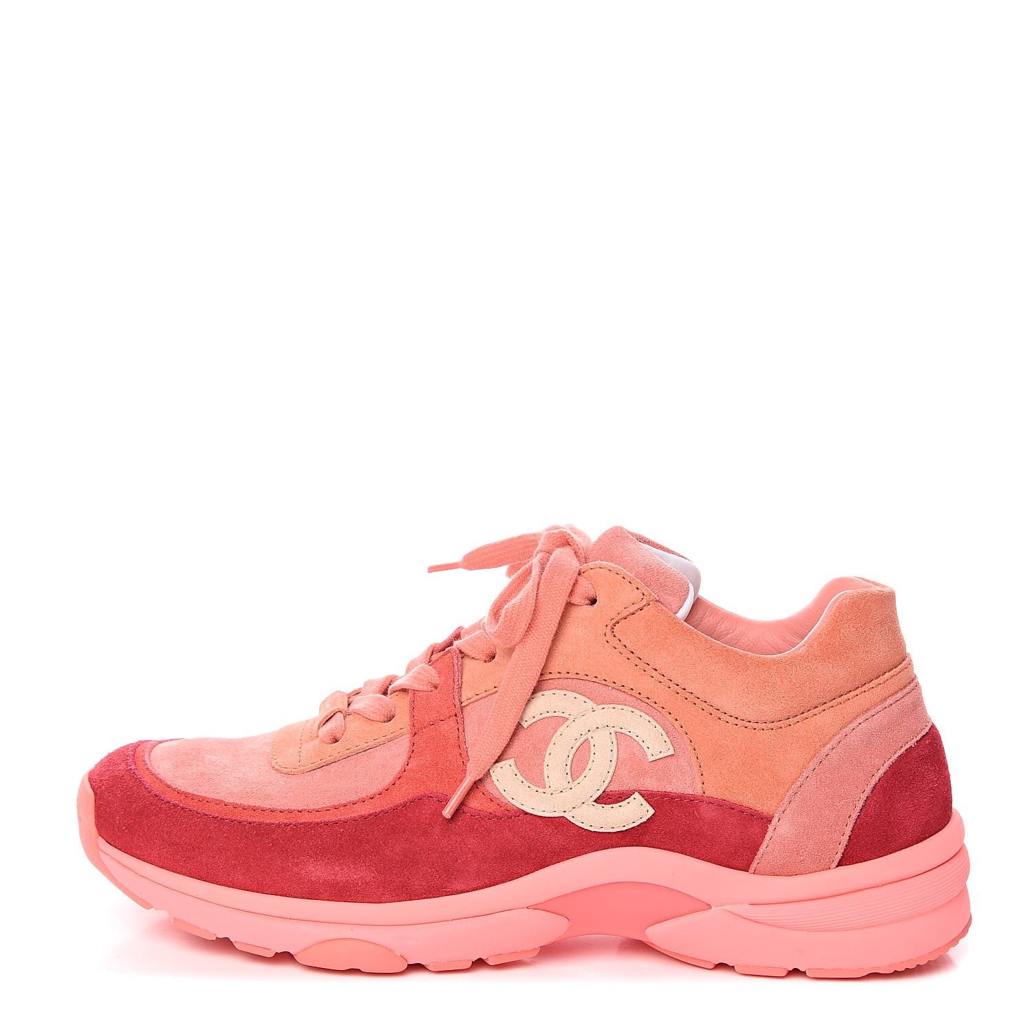 Chanel Nylon Lambskin Suede Calfskin CC Sneakers 37.5 Pink 1 of 8
