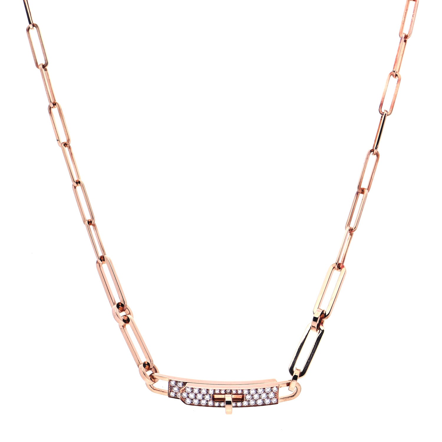 Hermes 18K Rose Gold Diamond Pave Kelly Chaine Choker Necklace 1 of 9