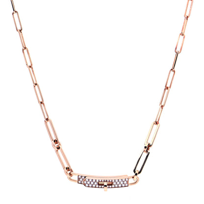 Hermes 18K Rose Gold Diamond Pave Kelly Chaine Choker Necklace 1 of 9