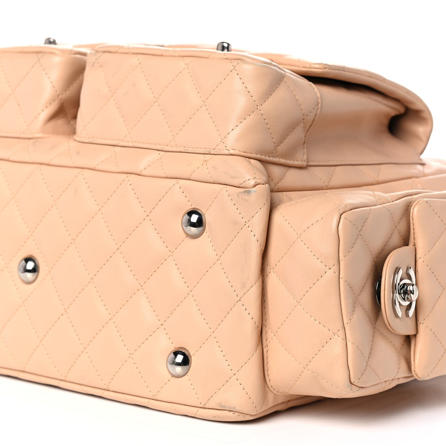 Calfskin Quilted Large Cambon Multipocket Reporter Beige Black