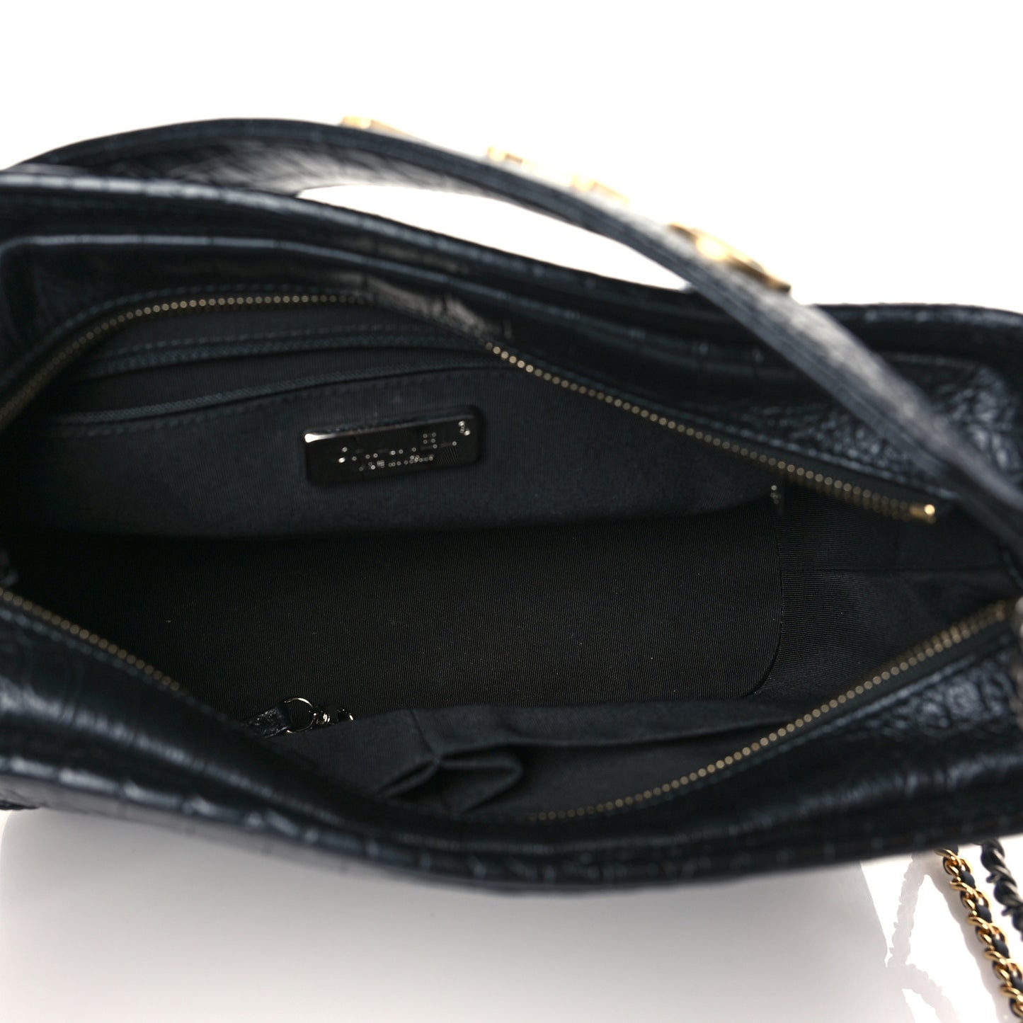 Crocodile Embossed Calfskin Medium Gabrielle Cocodile Hobo Black