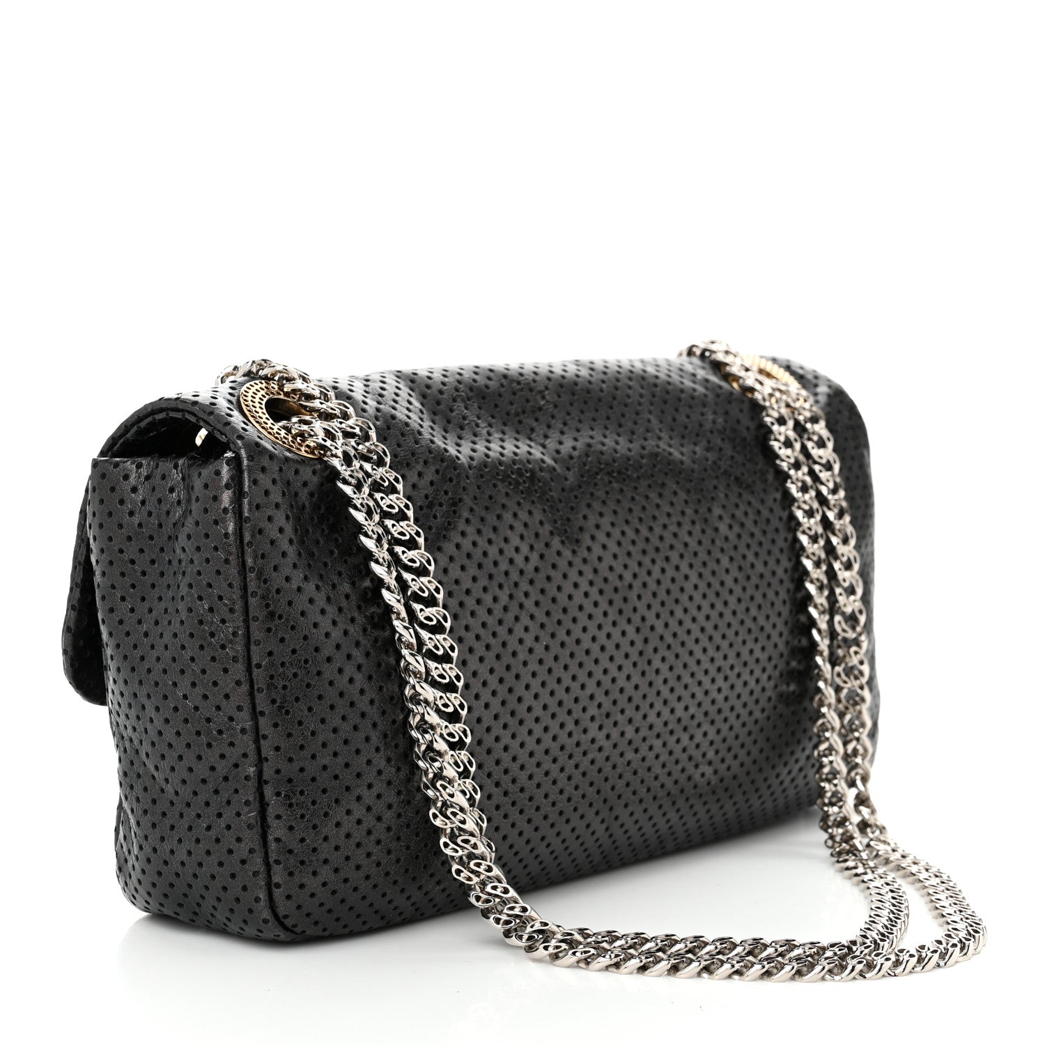 Chanel Metallic Crackled Calfskin Perforated Drill Flap Black 3 of 11