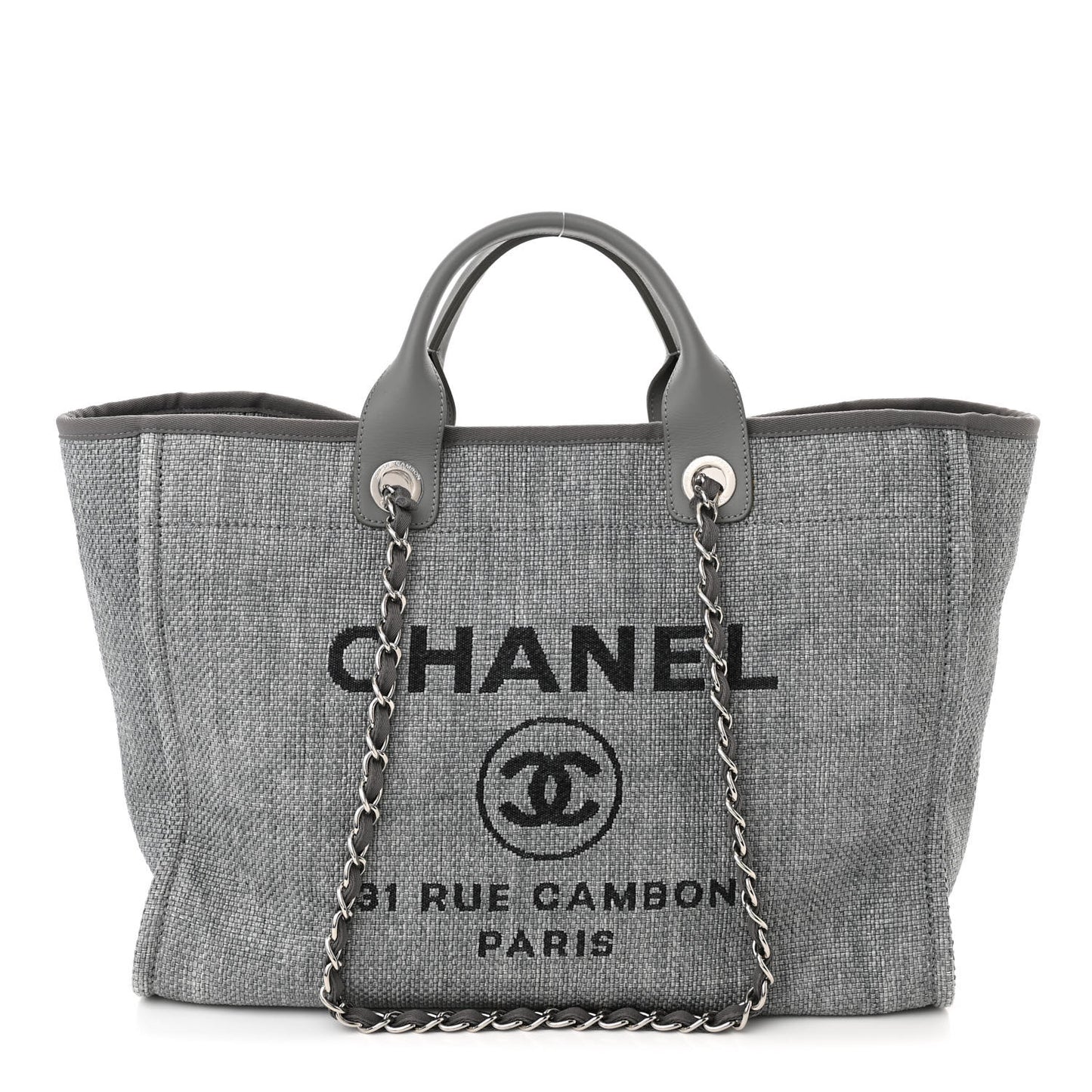 Woven Straw Raffia Large Deauville Tote Grey