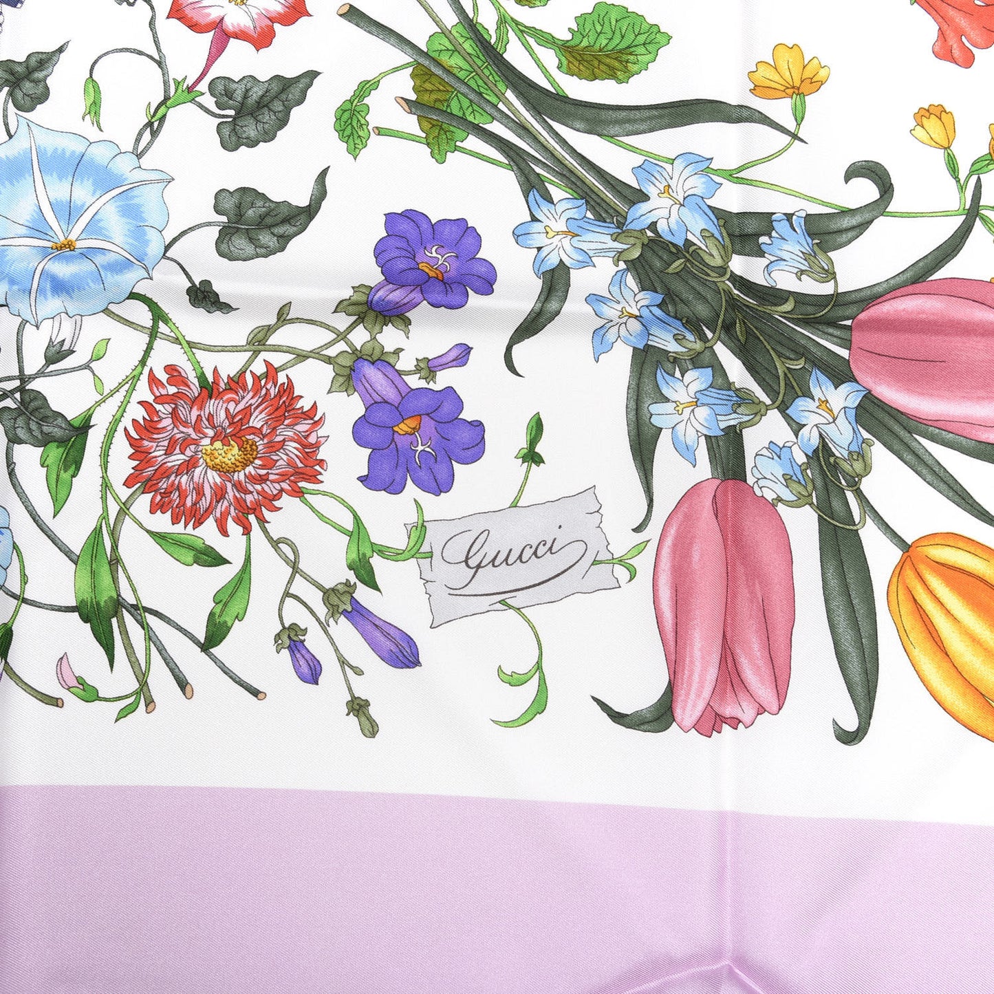 Silk Twill Flora Square Scarf Pink White