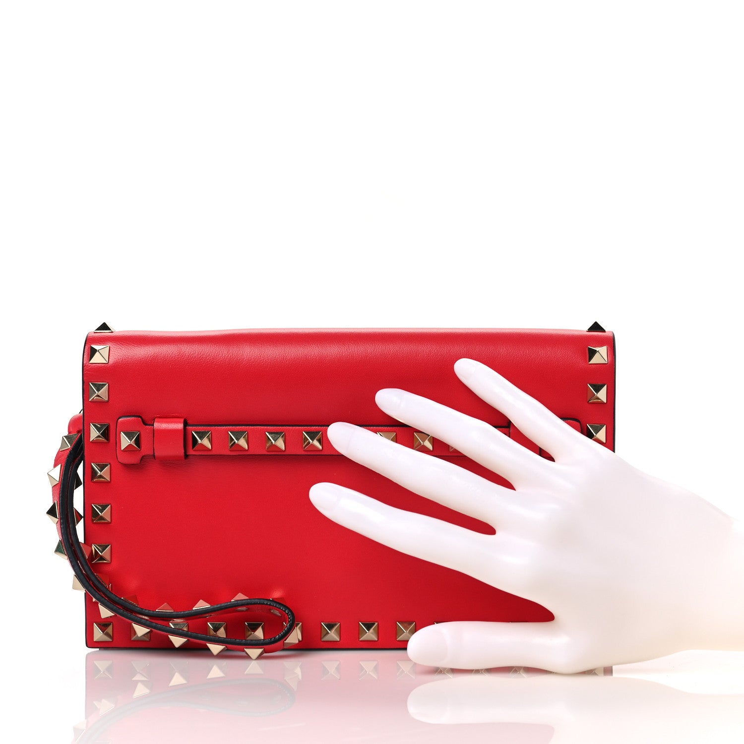 Valentino Garavani Nappa Small Rockstud Wristlet Clutch Fragola 2 of 10