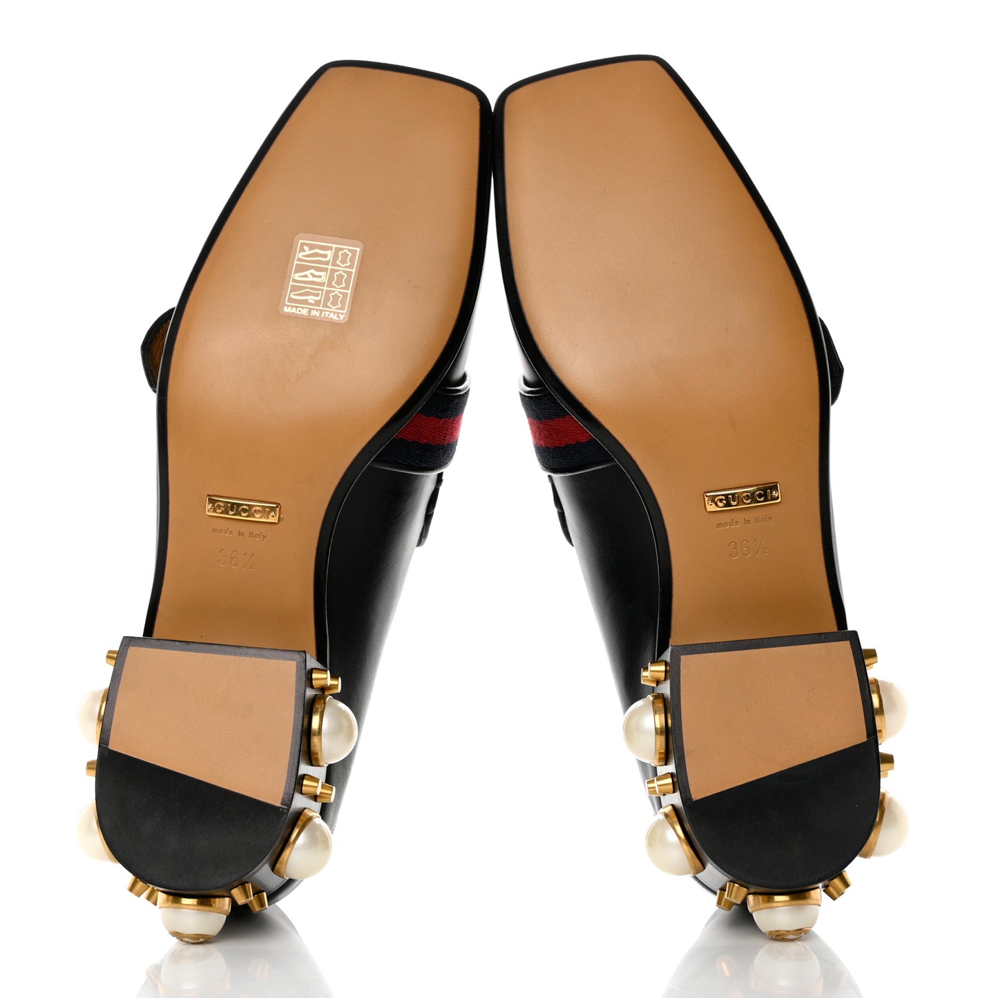 Betis Glamour Calfskin Web Pearl Embellished Peyton 35mm Loafer Pumps 36.5 Black