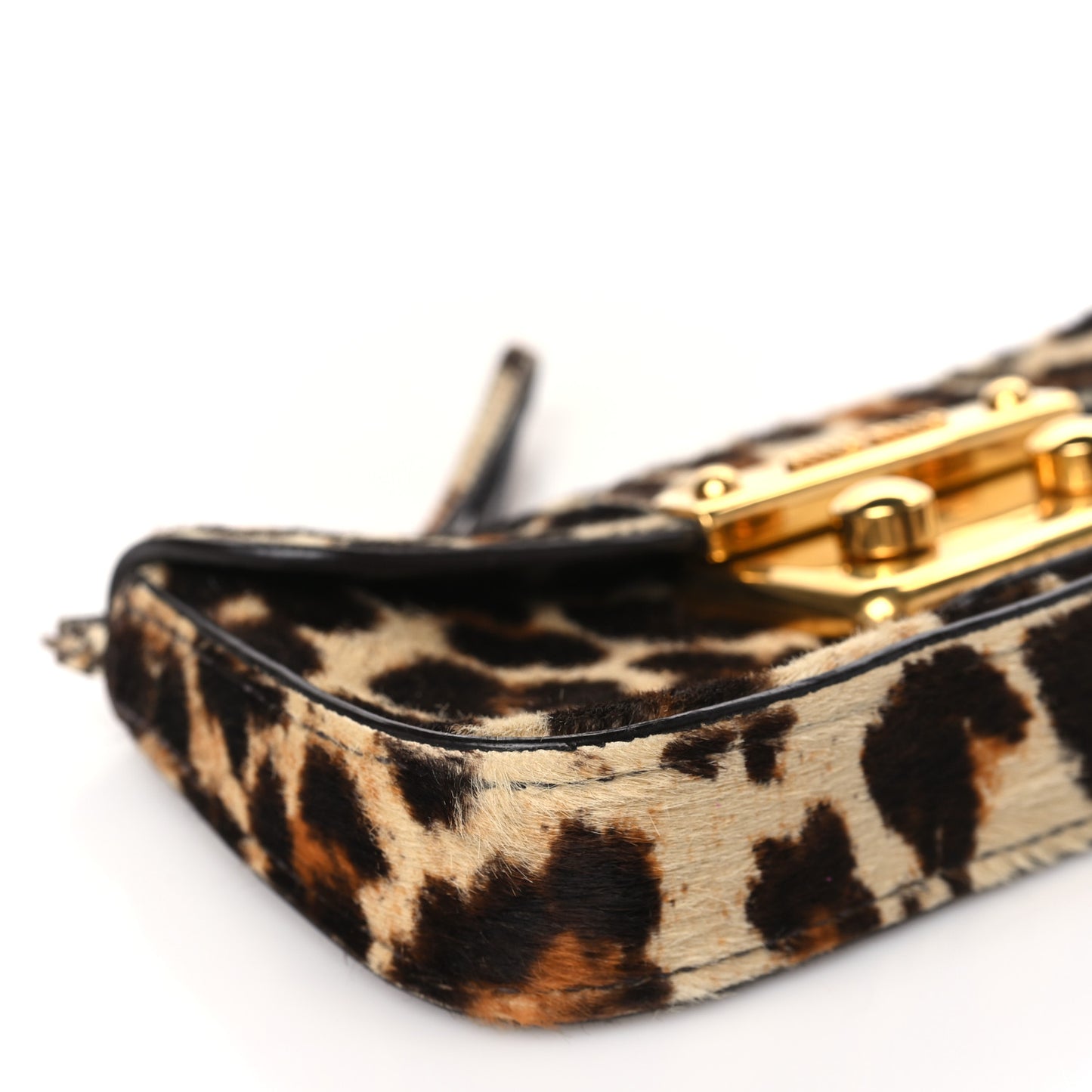 Pony Hair Leopard Print Wristlet Clutch Black