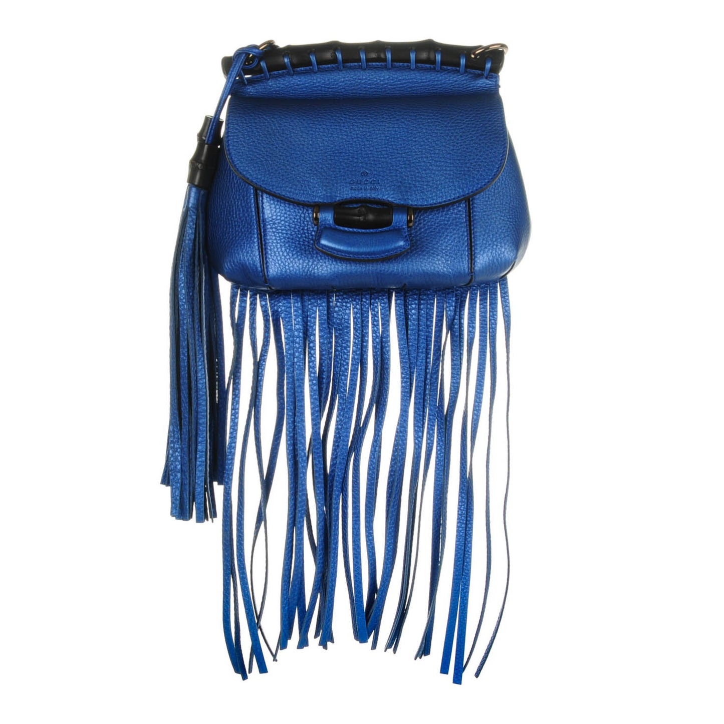 Metallic Calfskin Small Nouveau Fringe Shoulder Bag Electric Blue