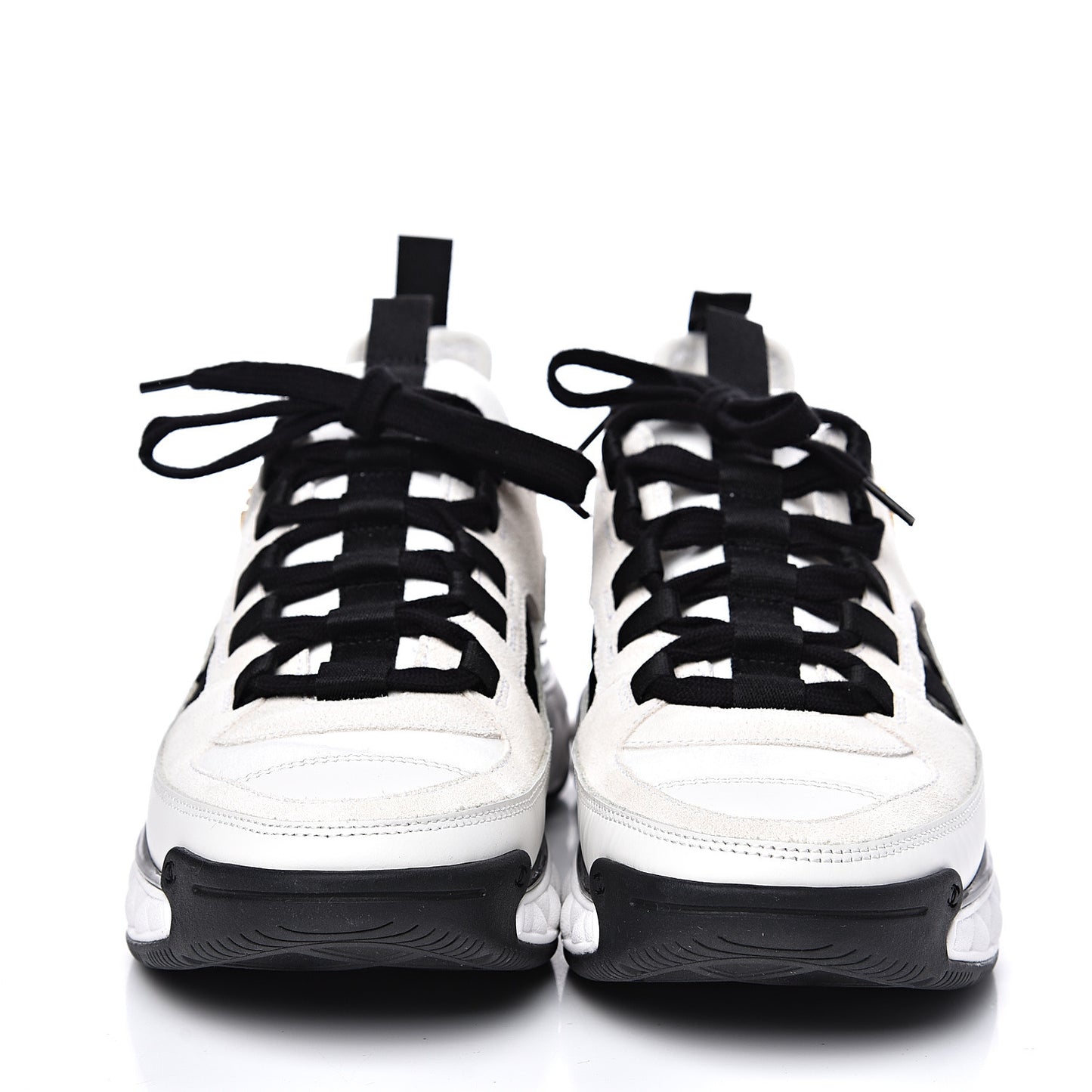 Fabric Calfskin Suede CC Sneakers 37.5 White Black