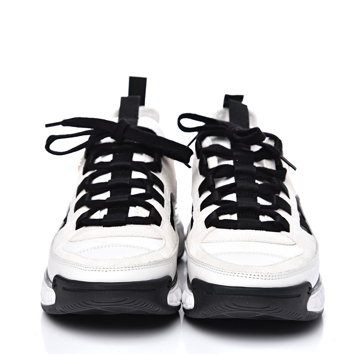 Chanel Fabric Calfskin Suede CC Sneakers 37.5 White Black 2 of 10