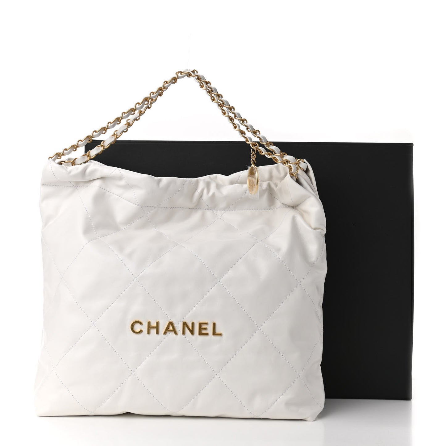 Shiny Calfskin Quilted Chanel 22 White