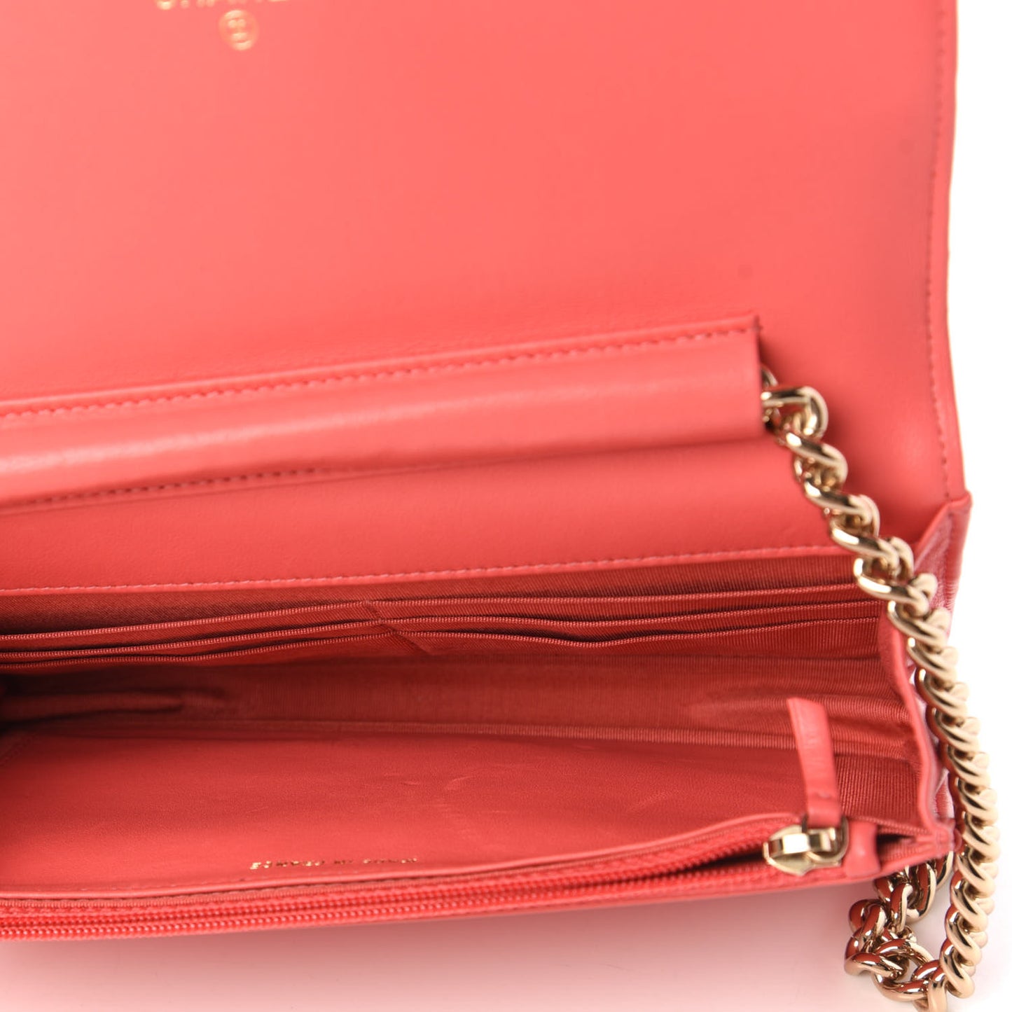 Calfskin Chevron Quilted Boy Wallet On Chain WOC Coral