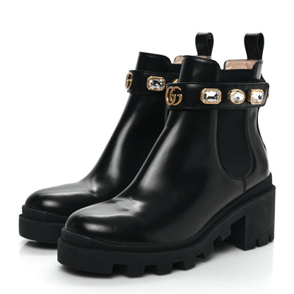 Gucci Calfskin Crystal GG Trip Chelsea Ankle Boots 38.5 Black 3 of 8