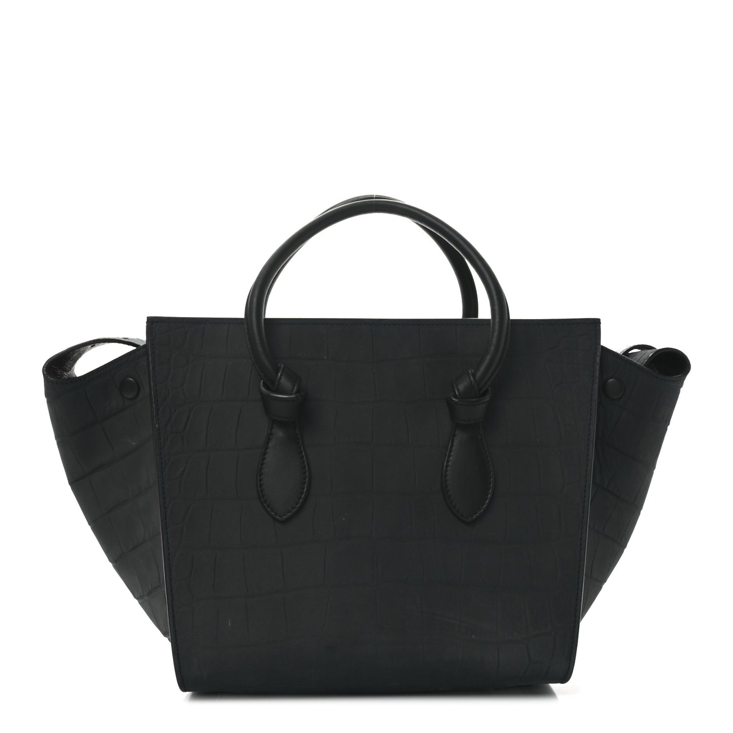 Smooth Calfskin Nubuck Crocodile Embossed Small Tie Knot Tote Navy