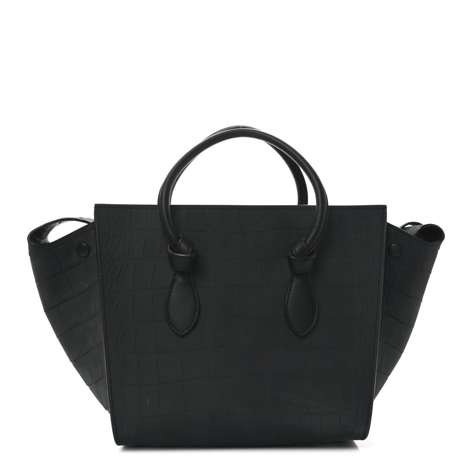 Celine Smooth Calfskin Nubuck Crocodile Embossed Small Tie Knot Tote Navy 1 of 9