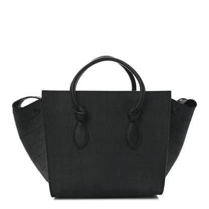 Celine Smooth Calfskin Nubuck Crocodile Embossed Small Tie Knot Tote Navy 1 of 9