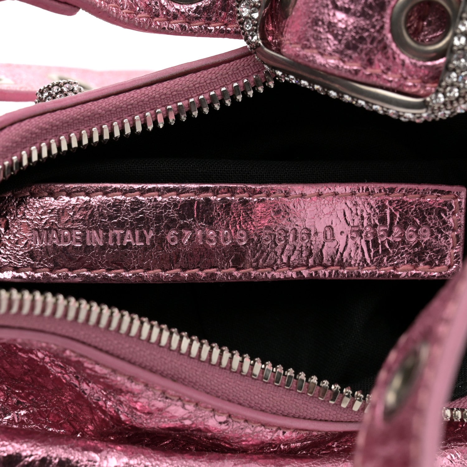 Balenciaga Metallic Agneau Arena Crystal Le Cagole Shoulder Bag XS Met Pink 8 of 11