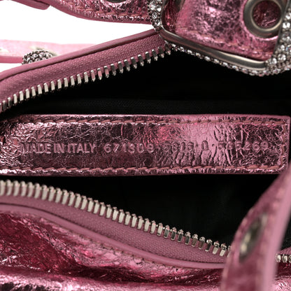 Balenciaga Metallic Agneau Arena Crystal Le Cagole Shoulder Bag XS Met Pink 8 of 11