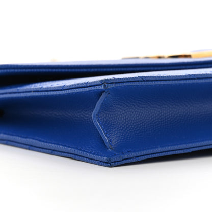 Saint Laurent Grain De Poudre Matelasse Chevron Monogram Envelope Chain Wallet Blue Majorelle 10 of 13