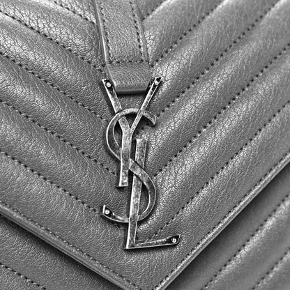 Saint Laurent Sheepskin Matelasse Chevron Monogram Medium College Bag Asphalt 11 of 15