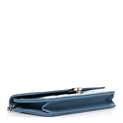 Chanel Grained Calfskin Quilted CC Box Wallet On Chain WOC Blue 4 of 11
