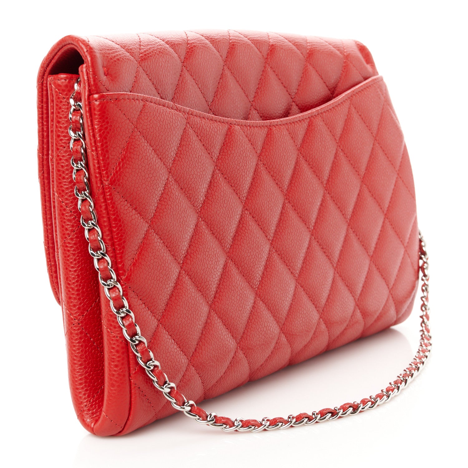 Chanel Caviar Quilted Clutch With Chain Flap Red 3 of 11