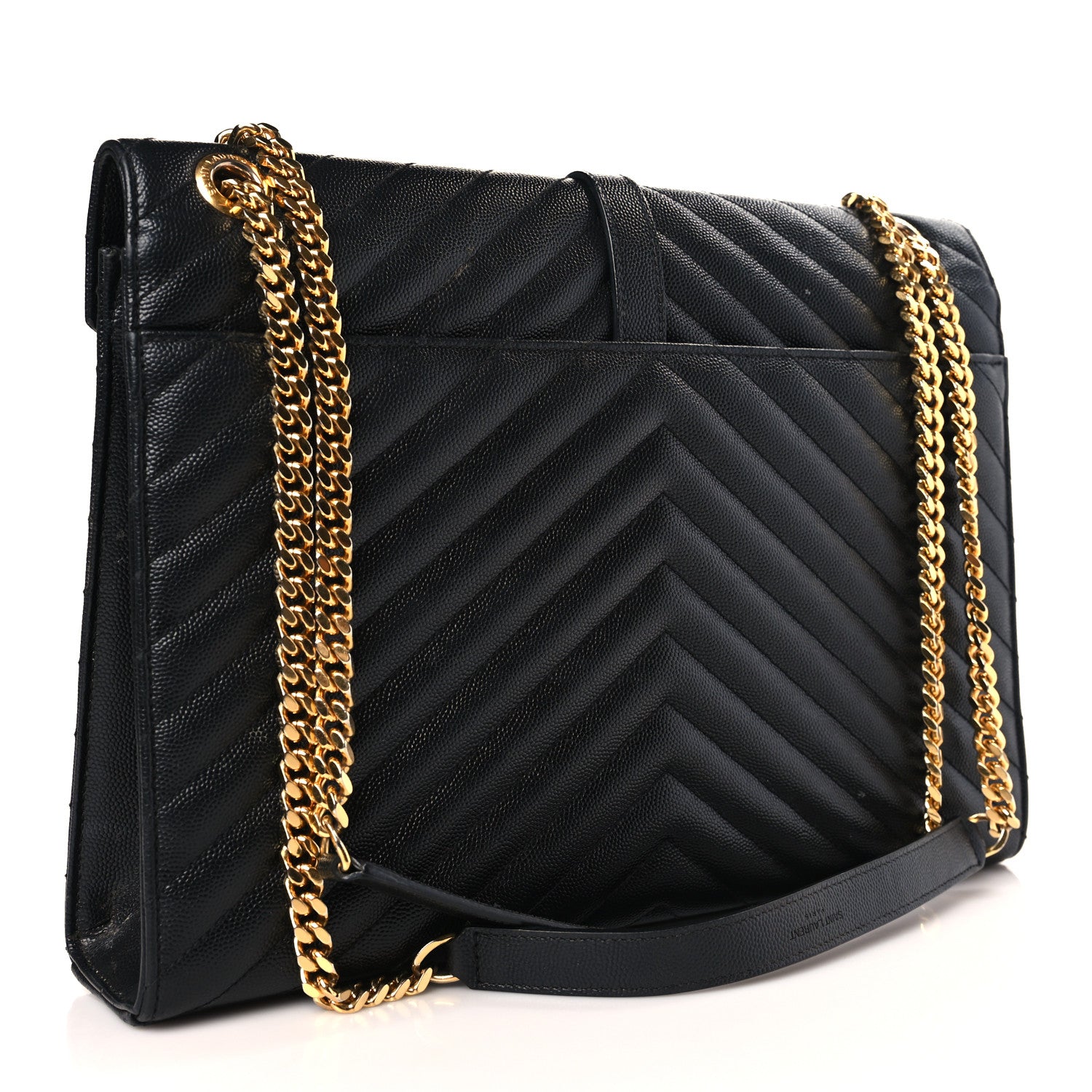 Saint Laurent Grain De Poudre Matelasse Chevron Large Monogram Satchel Black 3 of 10