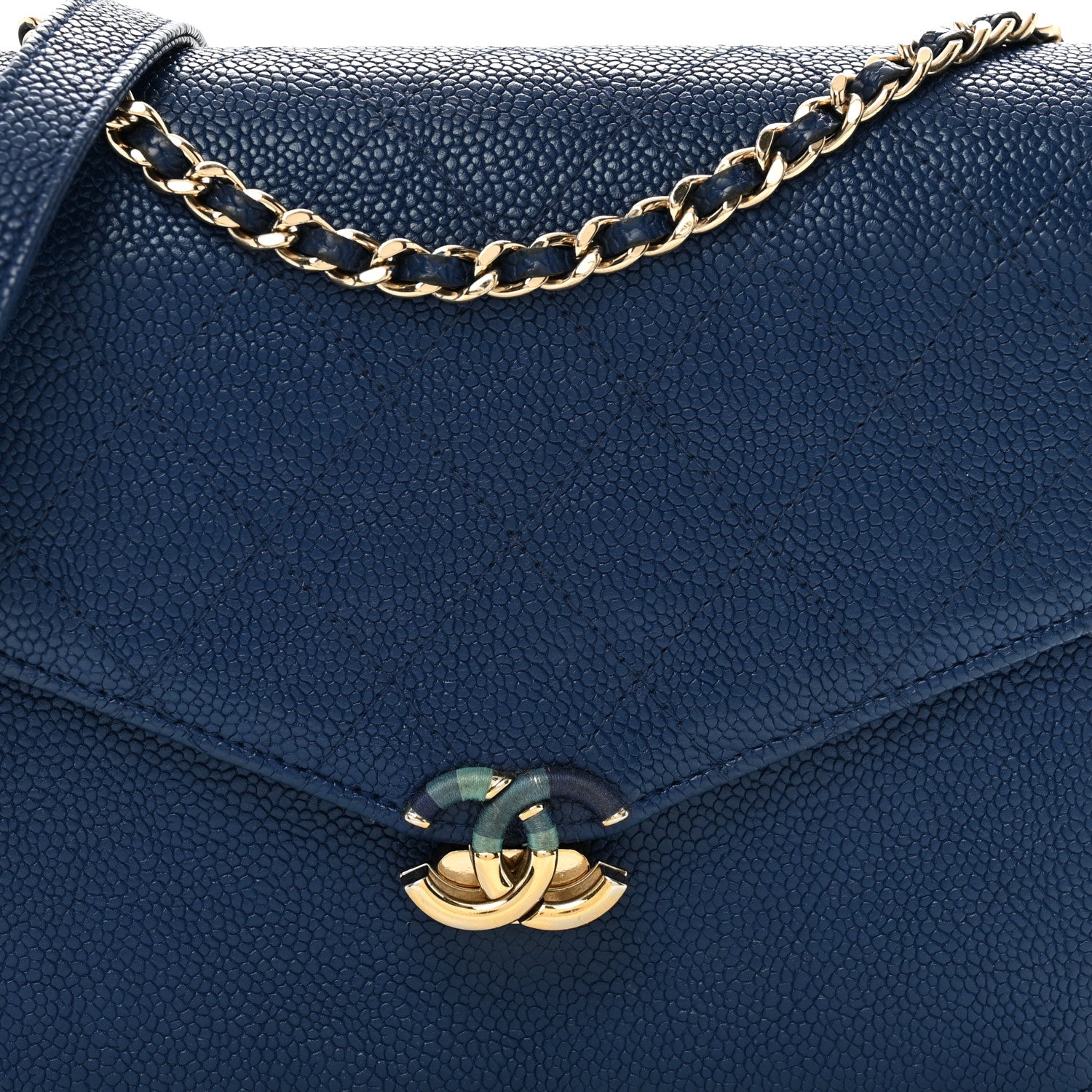 Chanel Grained Calfskin Quilted Cuba Square Wallet On Chain WOC Blue 9 of 11