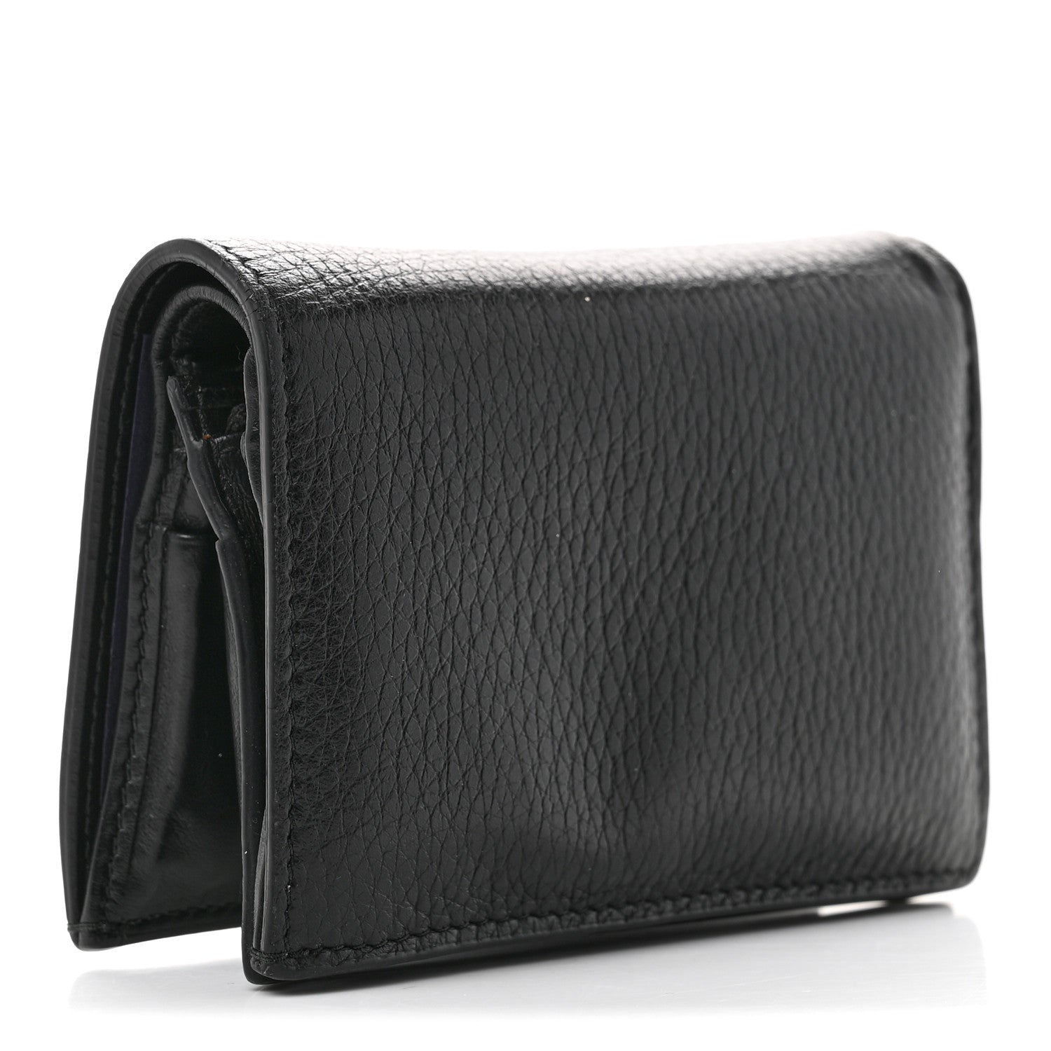 Prada Vitello Daino Triangle Bi-Fold Card Holder Wallet Black 3 of 7