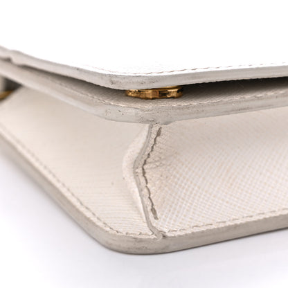 Prada Saffiano Shine Monochrome Mini Flap Crossbody Wristlet Bag Bianco 8 of 20