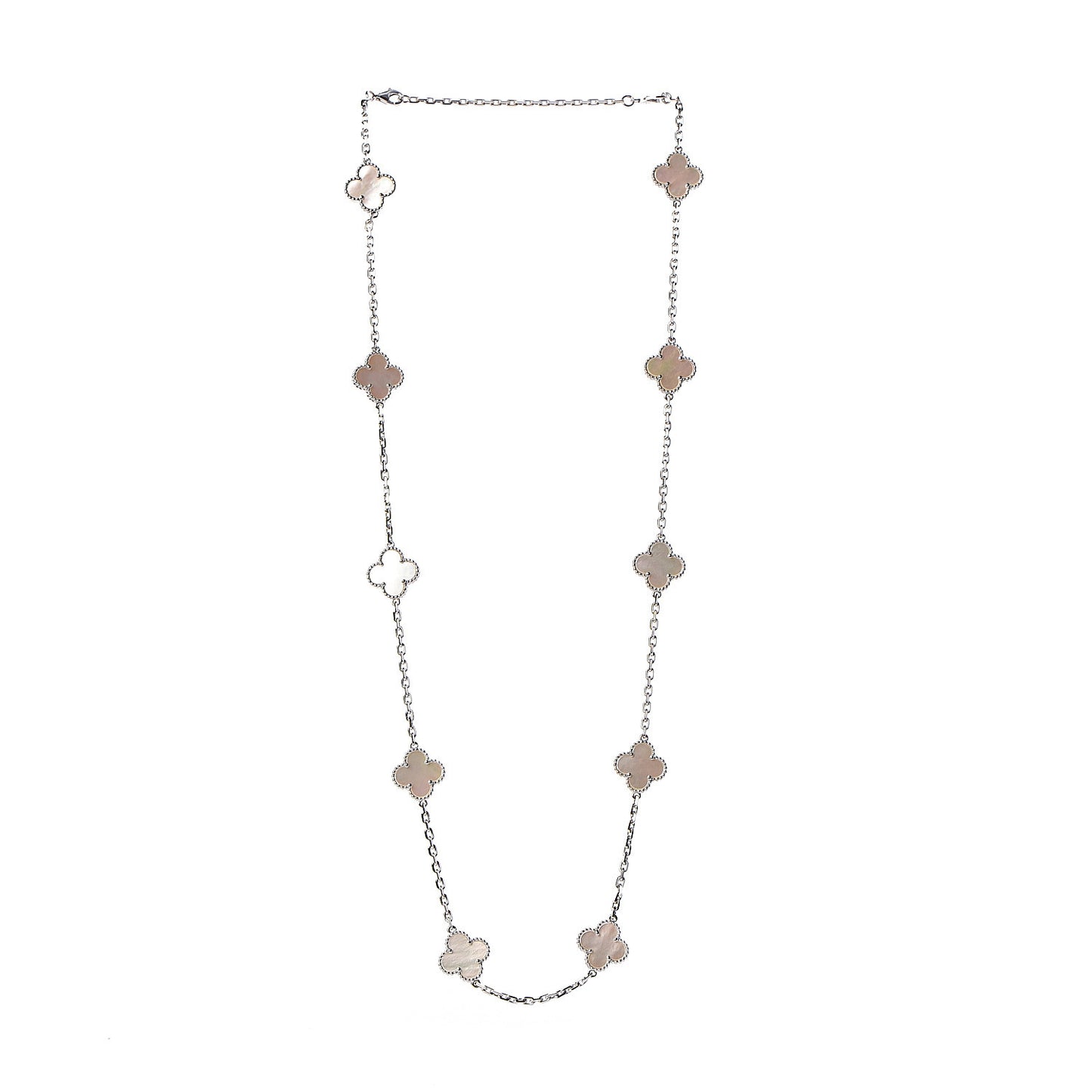18K White Gold Mother of Pearl 10 Motifs Vintage Alhambra Necklace