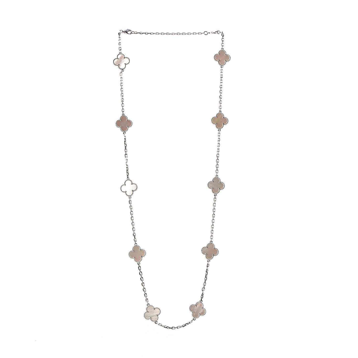 Van Cleef & Arpels 18K White Gold Mother of Pearl 10 Motifs Vintage Alhambra Necklace 3 of 8