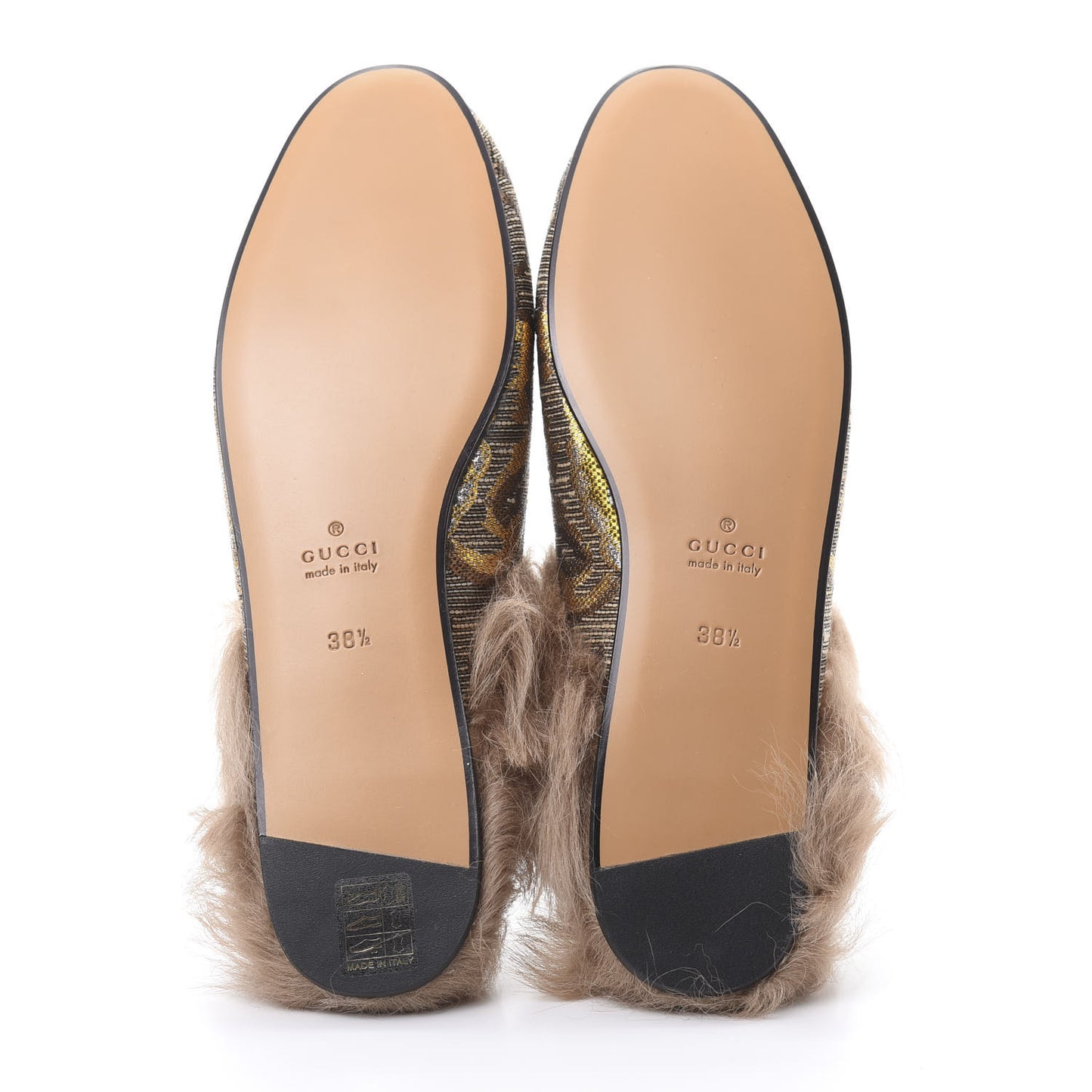 Brocade Fur Womens Princetown Slippers 38.5 Brown