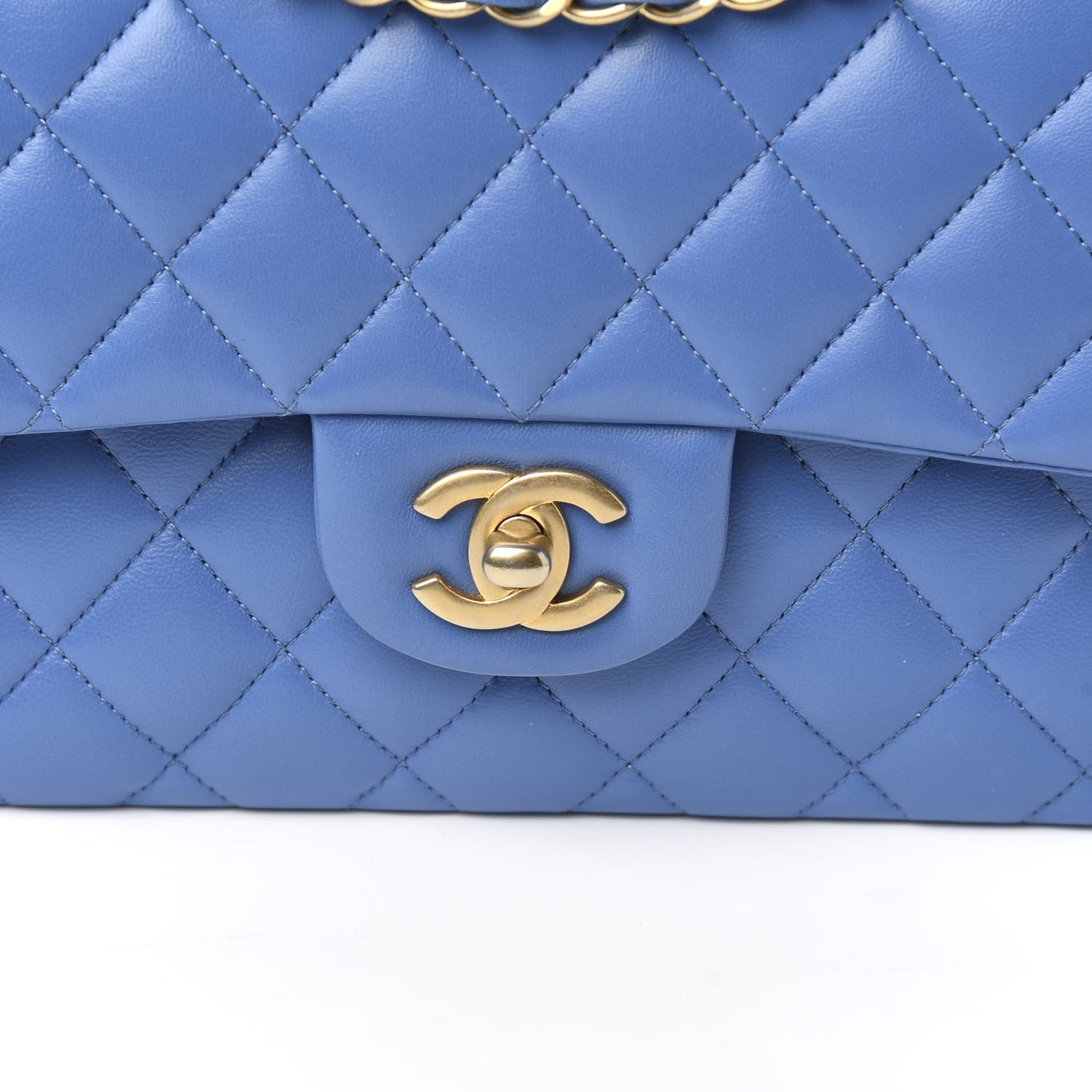 Lambskin Quilted Small Double Flap Blue
