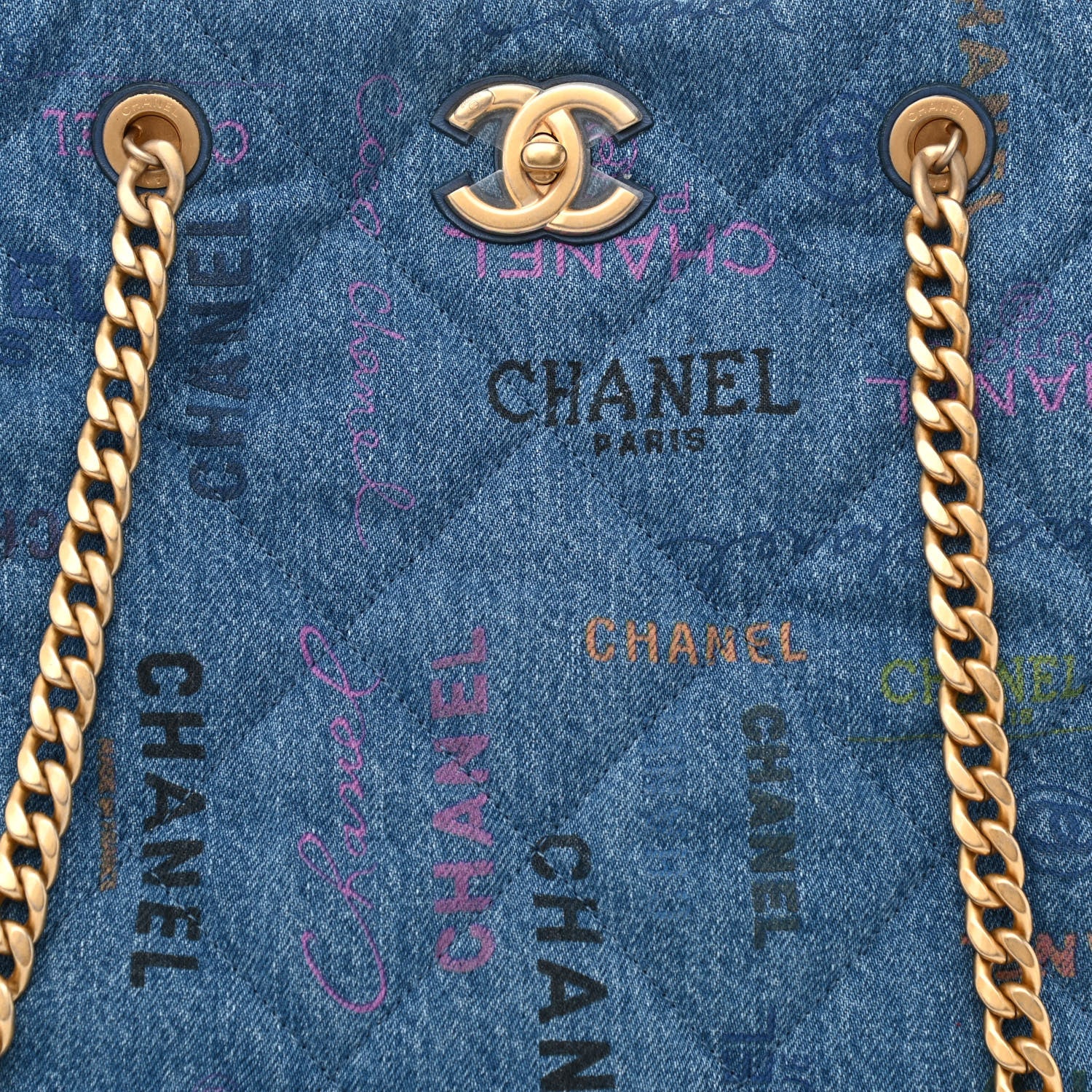 Chanel Denim Quilted Denim Mood Maxi Shopping Bag Blue Multicolor 8 of 11