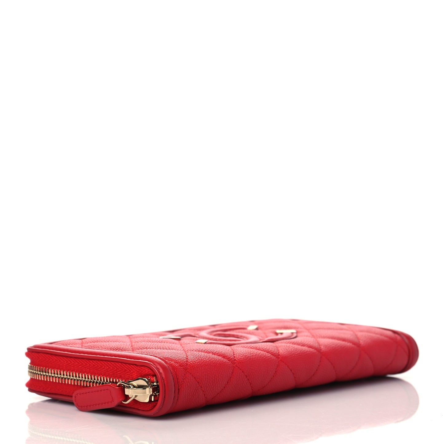 Caviar Quilted Filigree Zip Around Wallet Red