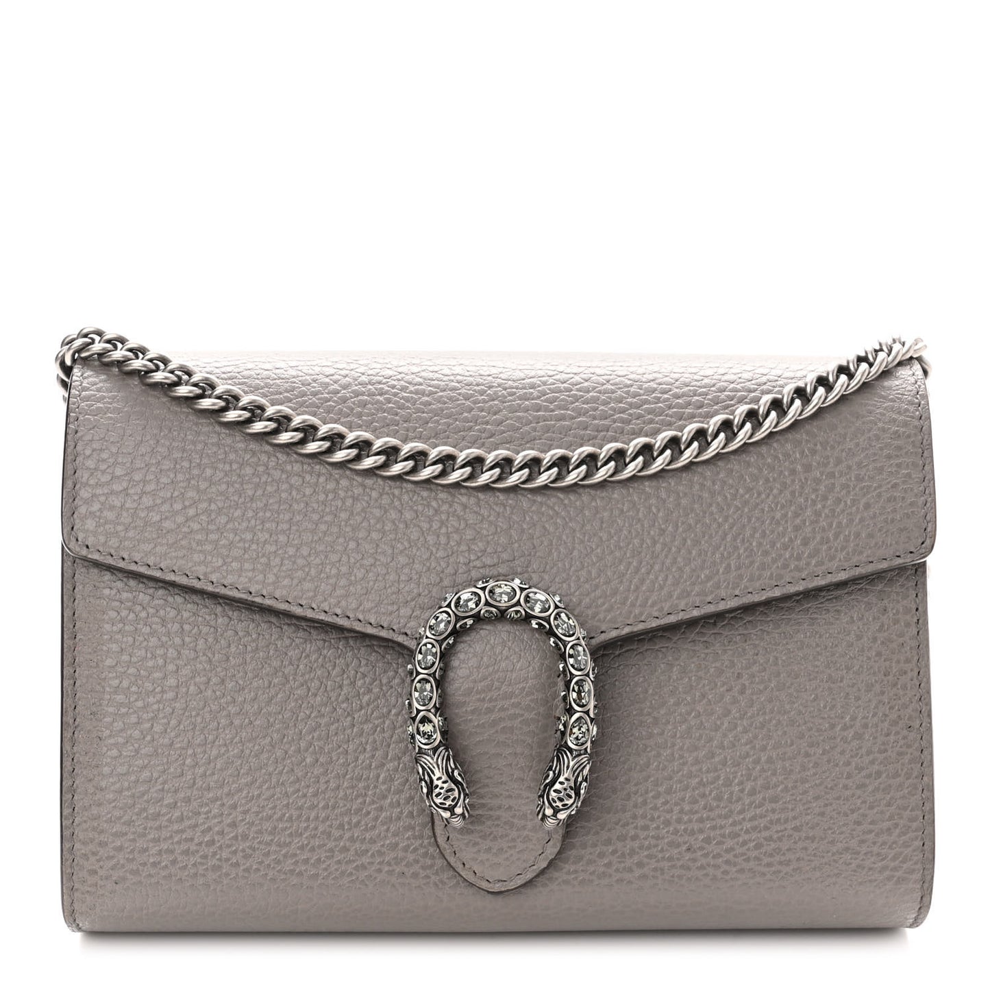 Dollar Calfskin Crystal Mini Dionysus Chain Wallet Dusty Grey Black Diamond