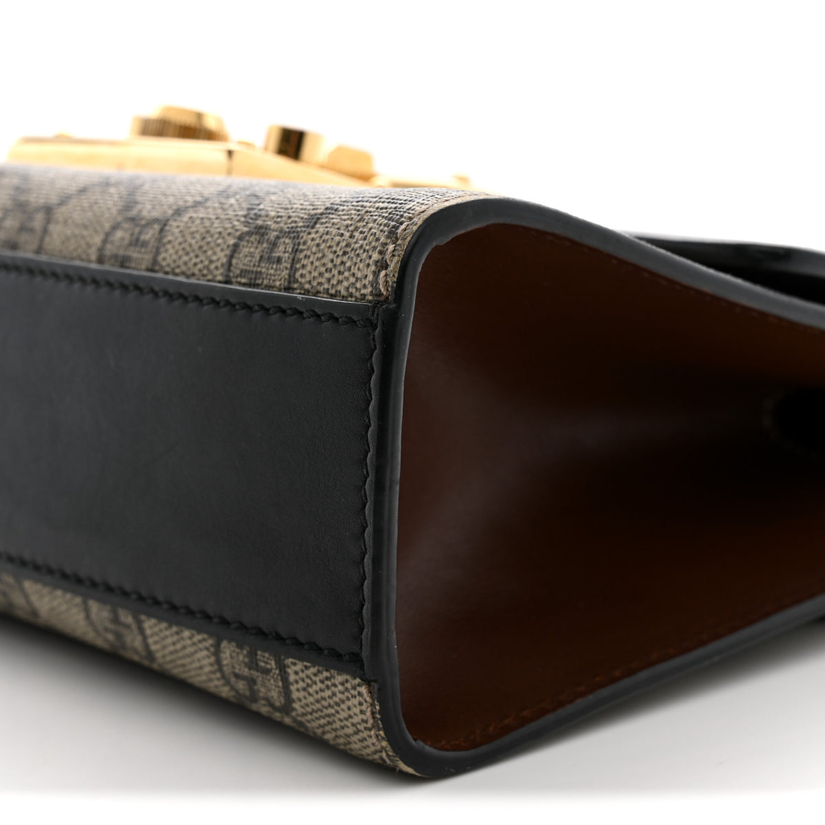 GG Supreme Monogram Calfskin Small Padlock Shoulder Bag Beige Black Cuir