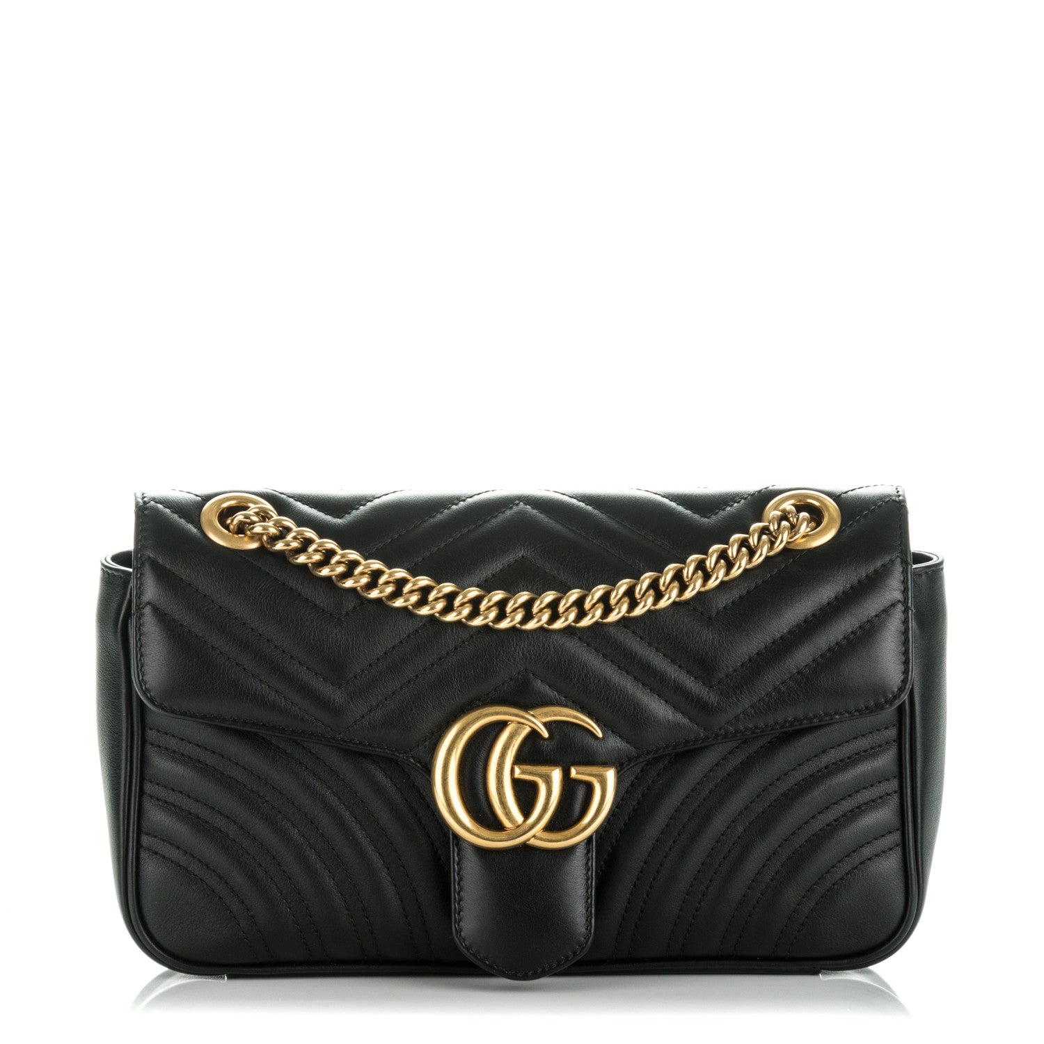 Gucci Calfskin Matelasse Small GG Marmont Shoulder Bag Black 1 of 7