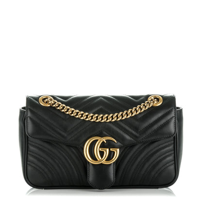 Gucci Calfskin Matelasse Small GG Marmont Shoulder Bag Black 1 of 7