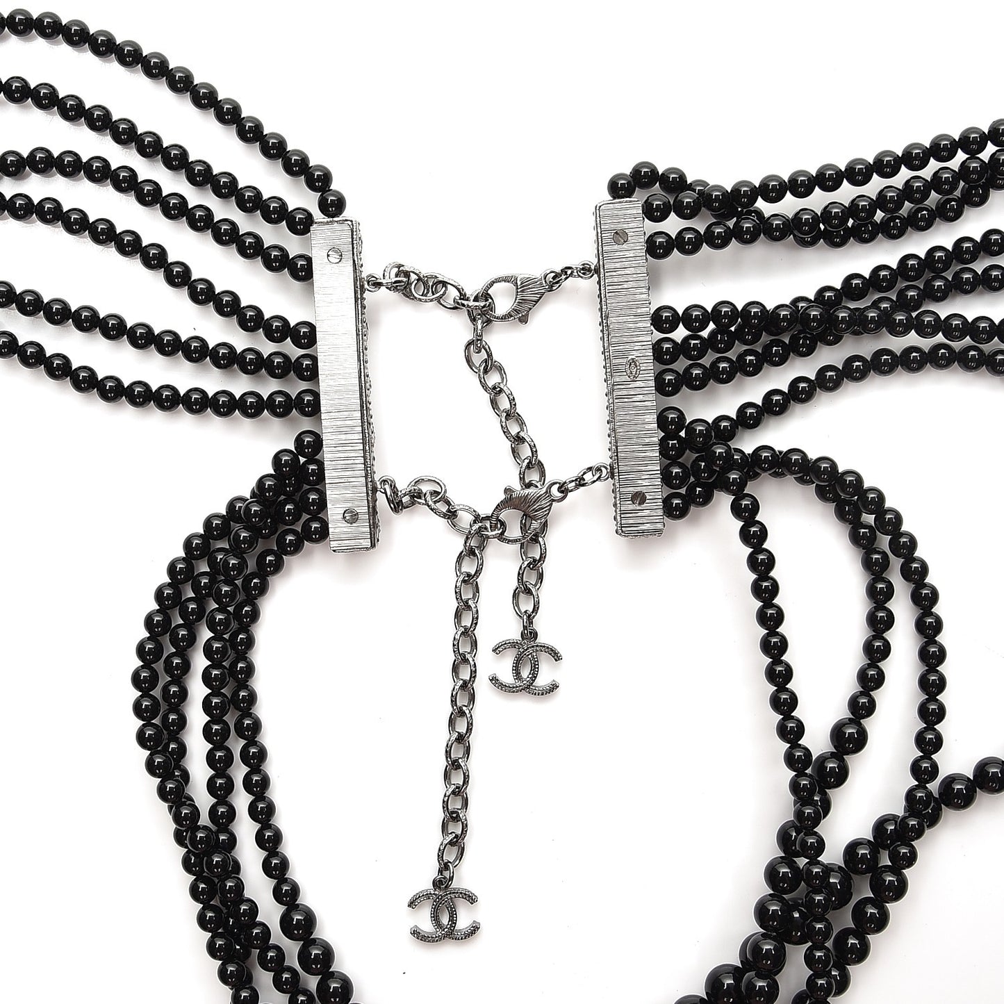 Ruthenium Beaded Gripoix CC Harness Necklace Black