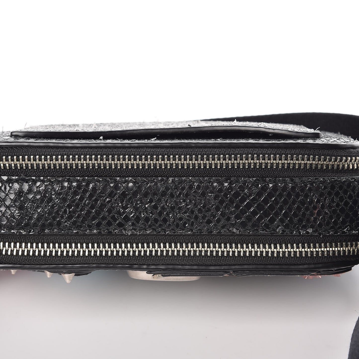 Metallic Sheepskin Python Embossed Snapshot Camera Bag Black