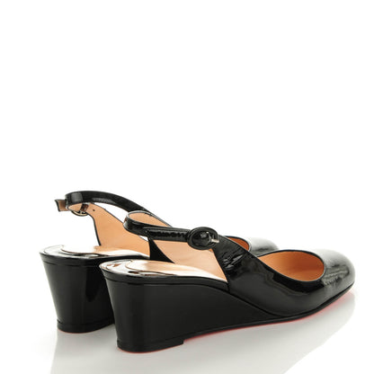 Christian Louboutin Patent Cynthia Sling Back Wedges 38.5 Black 4 of 6