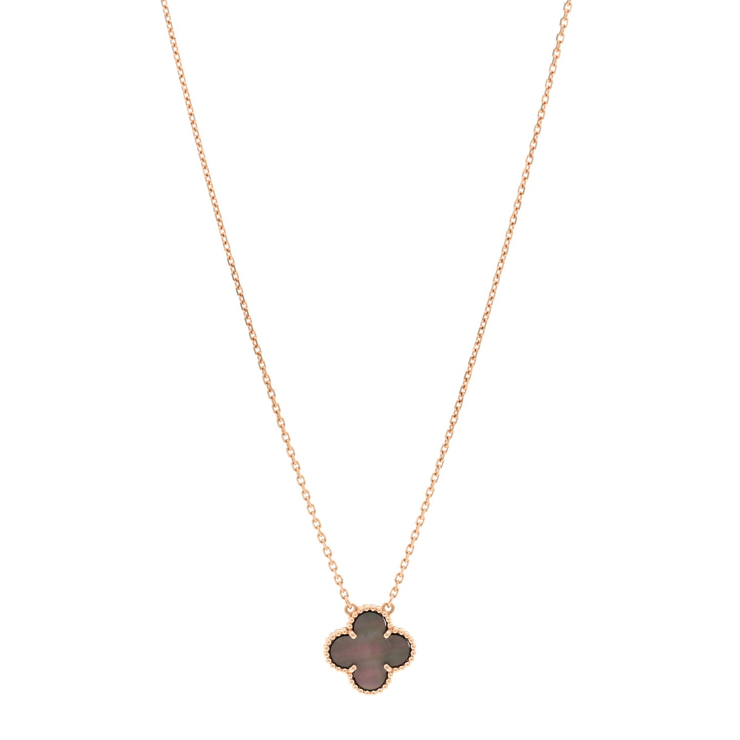 18K Rose Gold Gray Mother of Pearl Vintage Alhambra Pendant Necklace