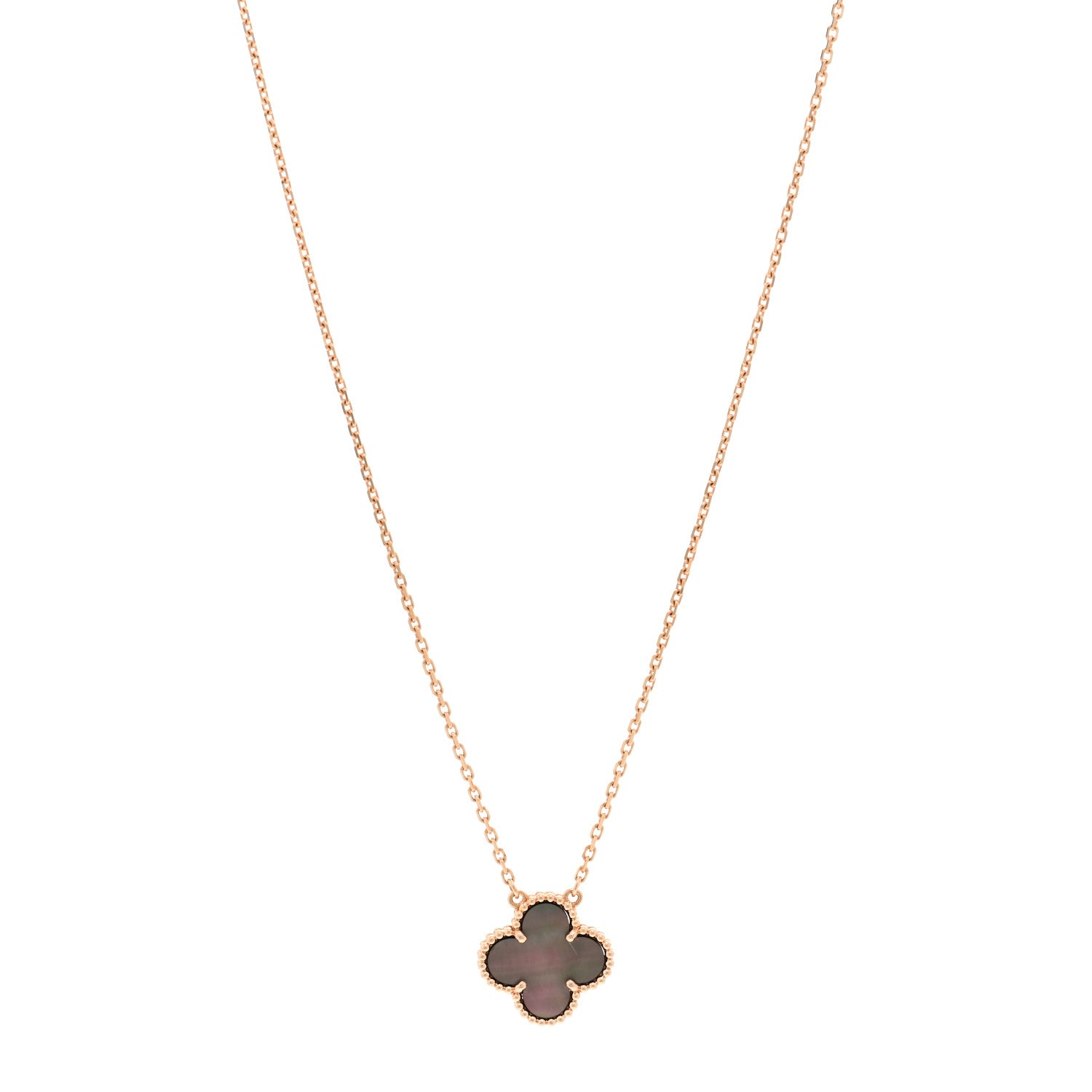 Van Cleef & Arpels 18K Rose Gold Gray Mother of Pearl Vintage Alhambra Pendant Necklace 1 of 6