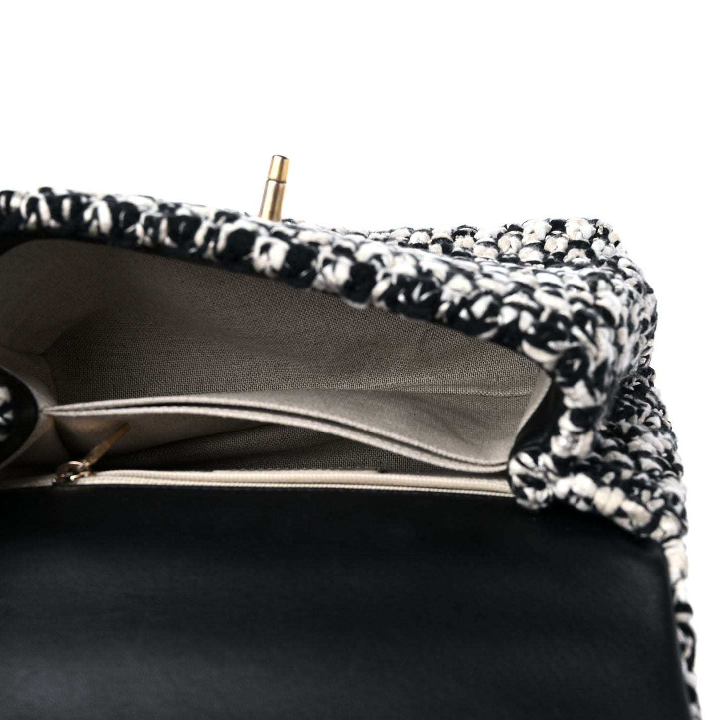 Tweed Quilted Mini Coco Handle Flap Black Beige
