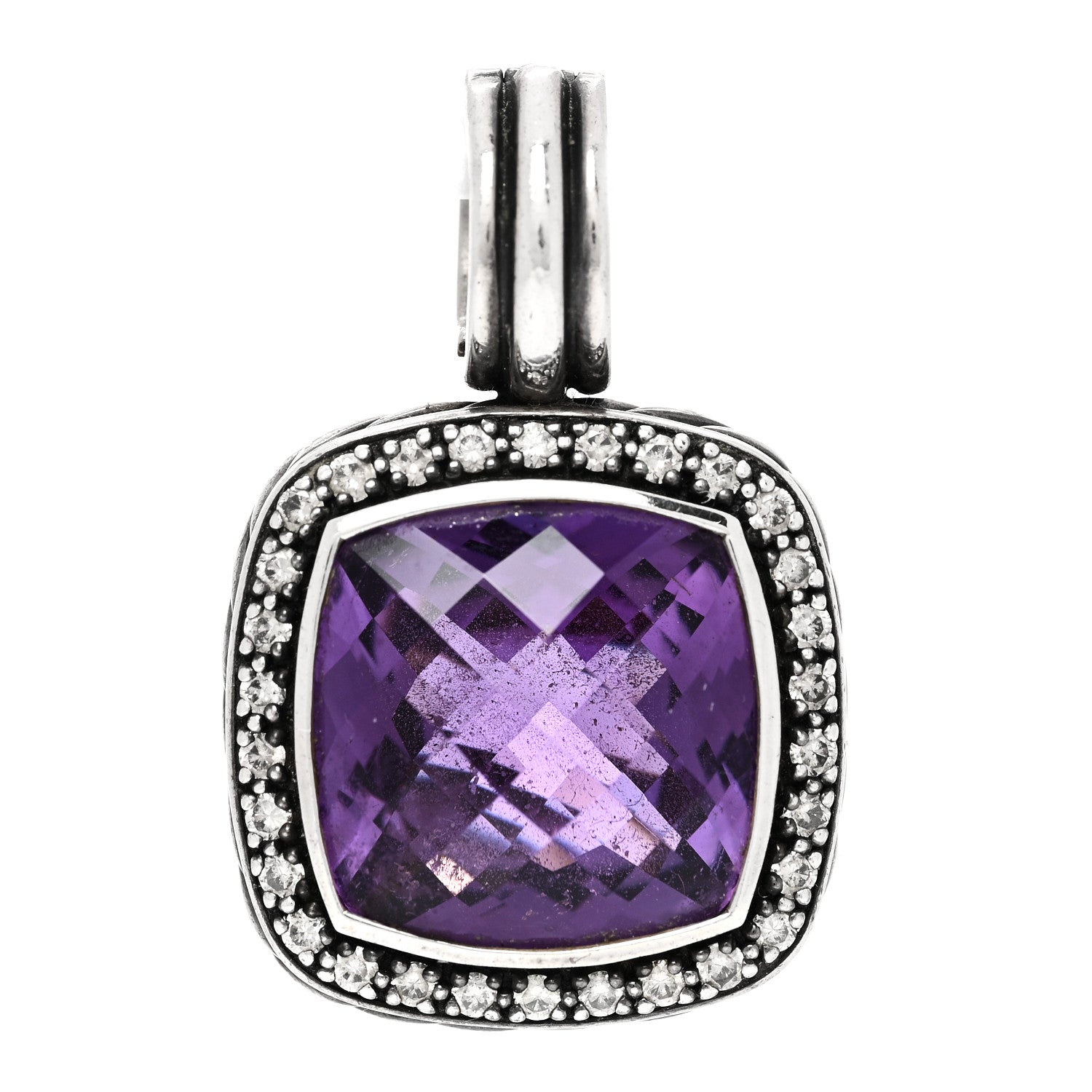 David Yurman Sterling Silver Diamond Amethyst 17mm Albion Enhancer Pendant 1 of 4