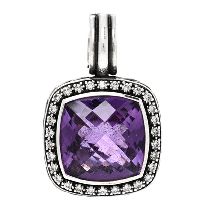 David Yurman Sterling Silver Diamond Amethyst 17mm Albion Enhancer Pendant 1 of 4